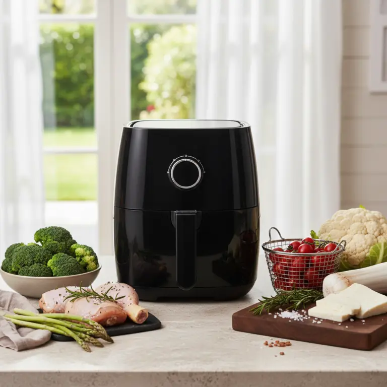 Ilustração editorial: Air fryer para dieta low carb: 5 receitas prontas em 15 min