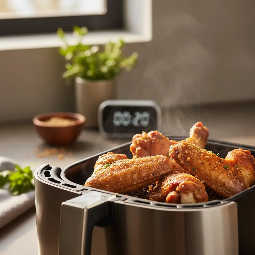 Asa de frango na air fryer: 20 minutos para ficar crocante — detalhe