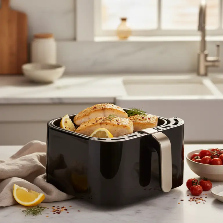 Ilustração editorial: Bacalhau na Air Fryer: 3 Passos para um Peixe Suculento
