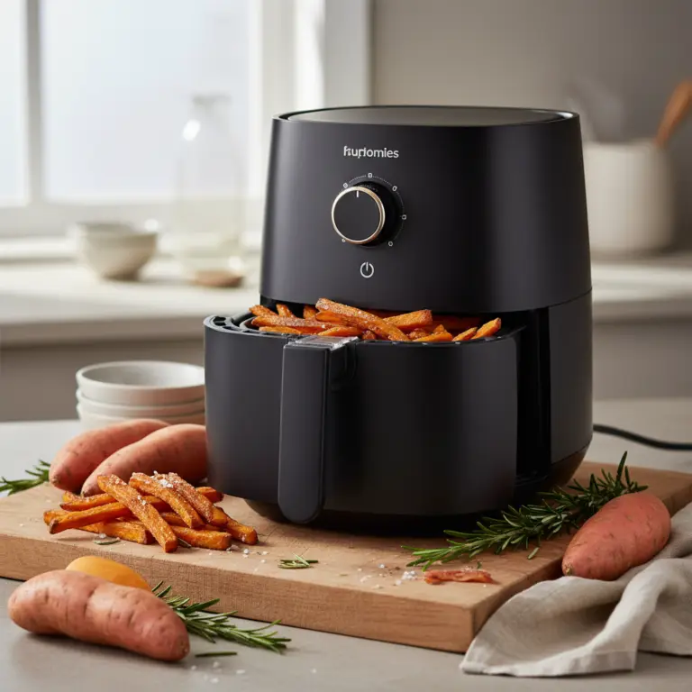 Ilustração editorial: Batata doce na air fryer: 3 passos para a crocância perfeita