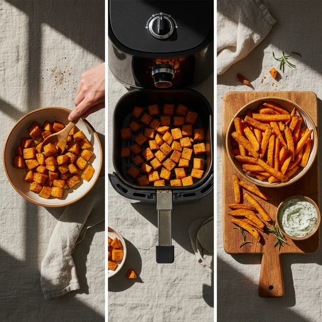 Batata doce na air fryer: 3 passos para a crocância perfeita — resultado