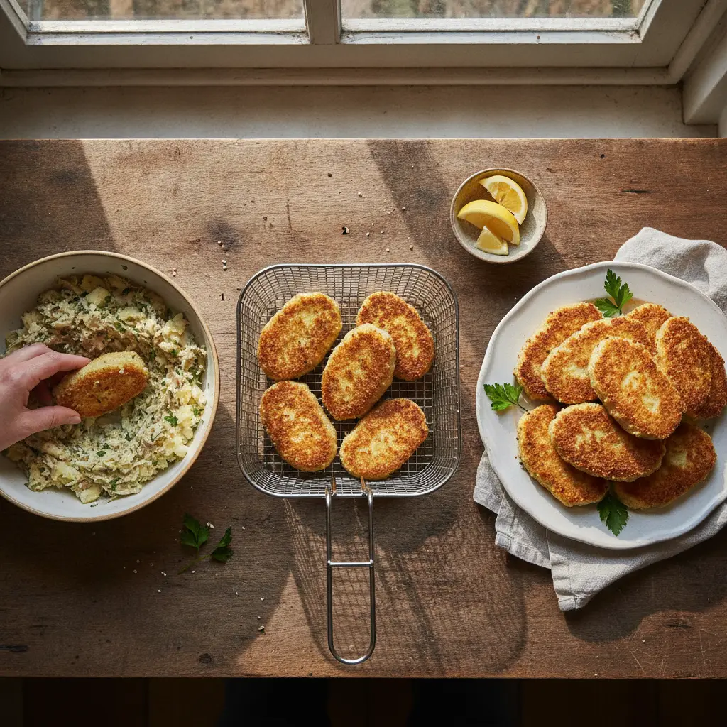 Bolinho de bacalhau na air fryer: 3 passos para crocância total — resultado