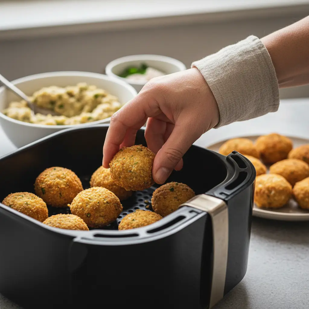 Bolinho de bacalhau na air fryer: 3 passos para crocância total — detalhe
