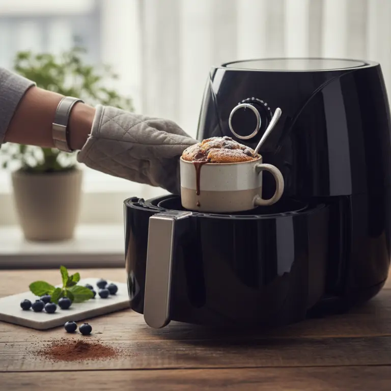 Ilustração editorial: Bolo de caneca na air fryer: pronto em 8 minutos