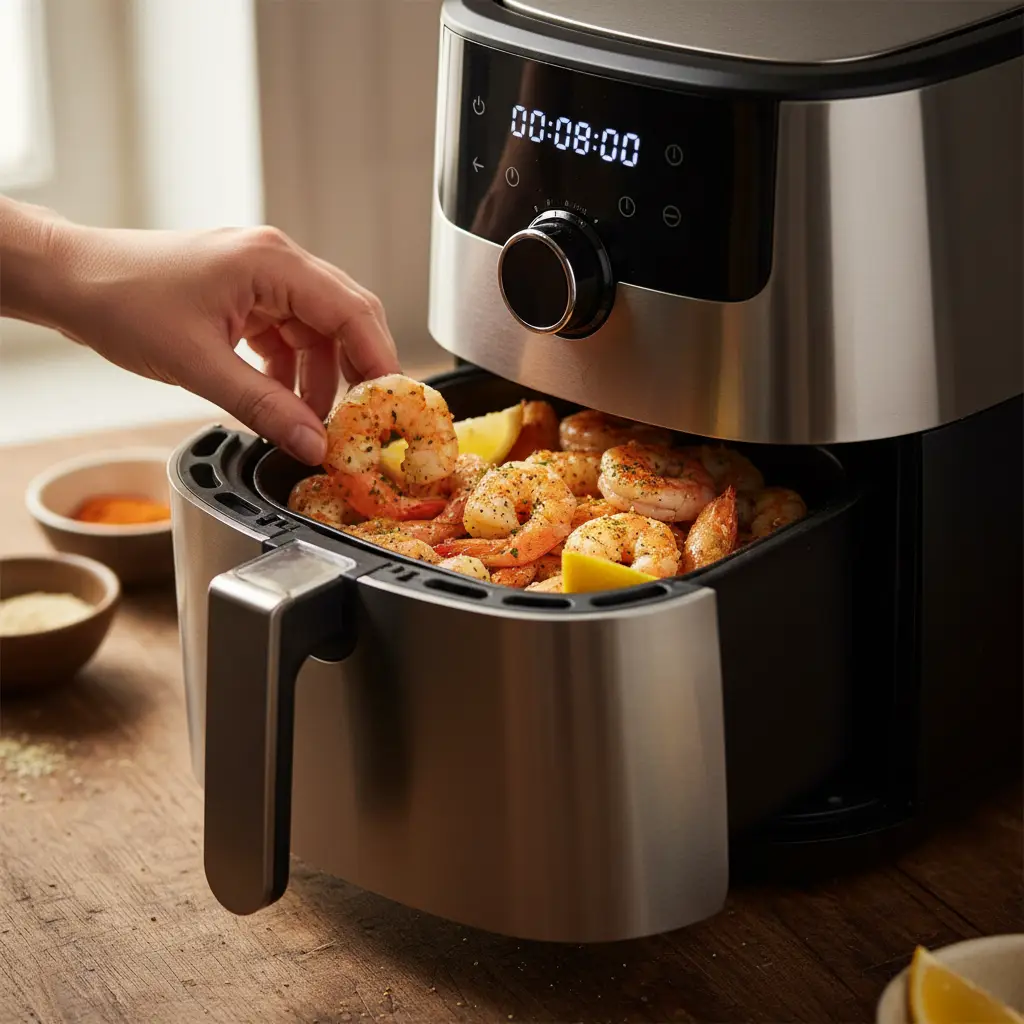 Camarão na air fryer: 8 minutos para um petisco perfeito — detalhe