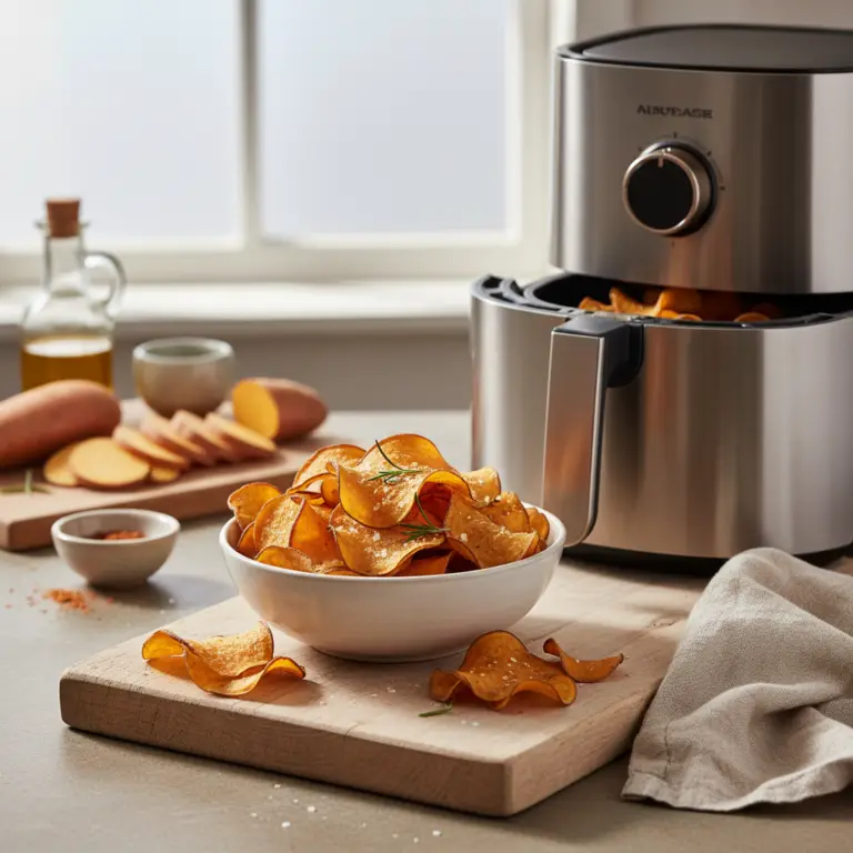 Ilustração editorial: Chips de batata doce na air fryer: 3 passos para crocância total
