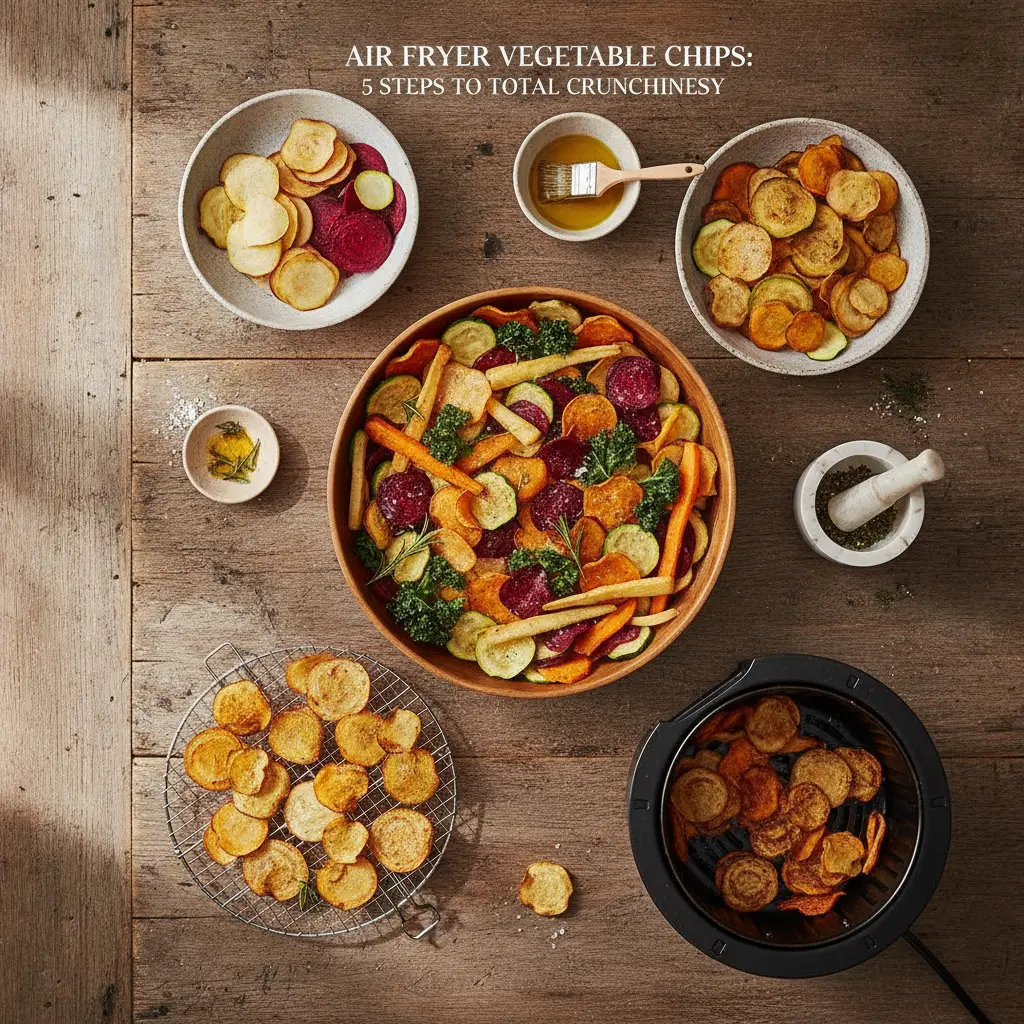 Chips de legumes na air fryer: 5 passos para crocância total — resultado