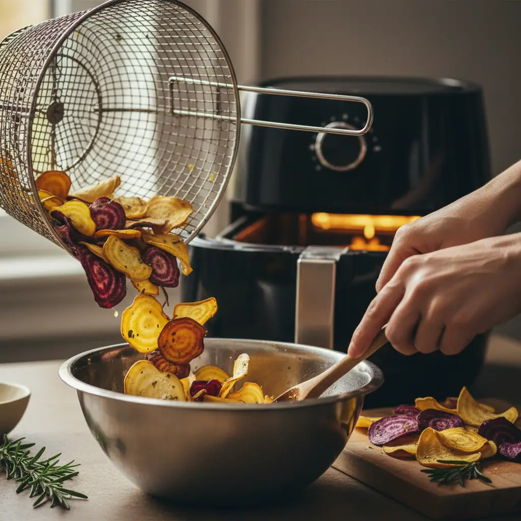 Chips de legumes na air fryer: 5 passos para crocância total — detalhe