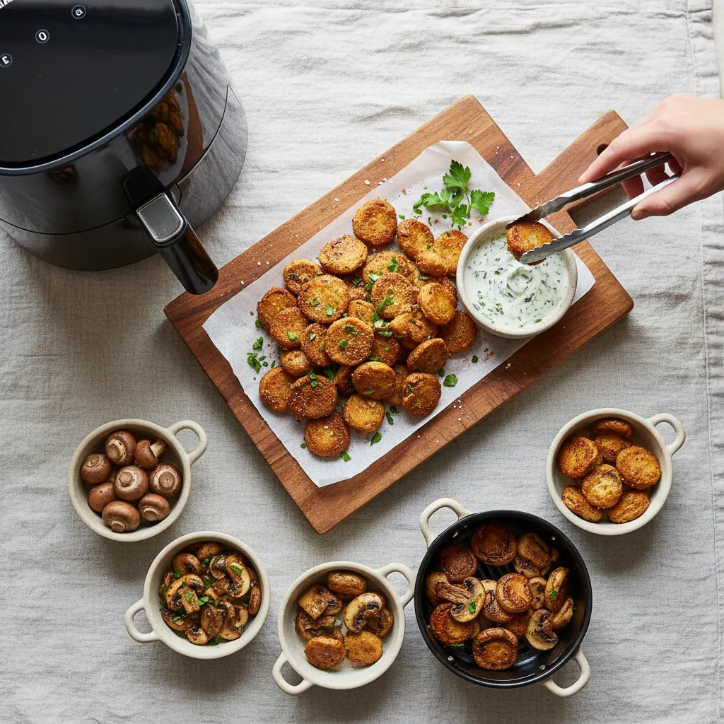 Cogumelo na air fryer: 5 passos para o petisco perfeito — resultado