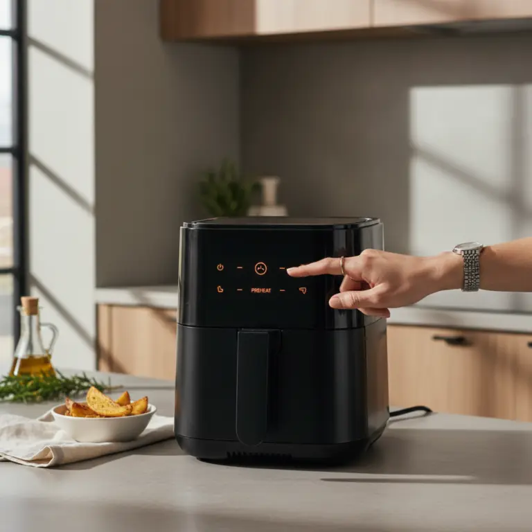 Ilustração editorial: Como preaquecer air fryer em 3 minutos para frituras perfeitas
