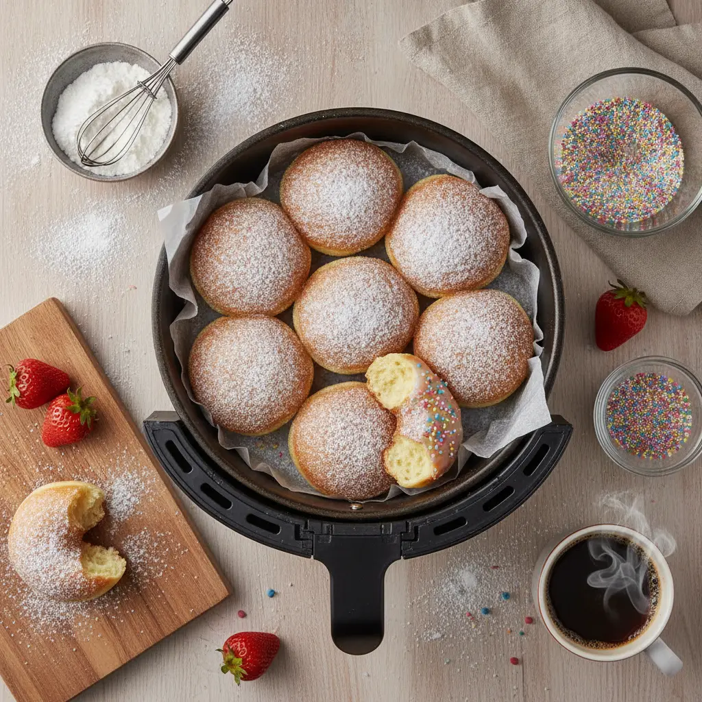 Donut na air fryer: 5 passos para uma massa fofinha e dourada — resultado
