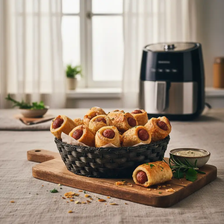 Ilustração editorial: Enroladinho de Salsicha na Air Fryer: 15 Minutos para o Lanche