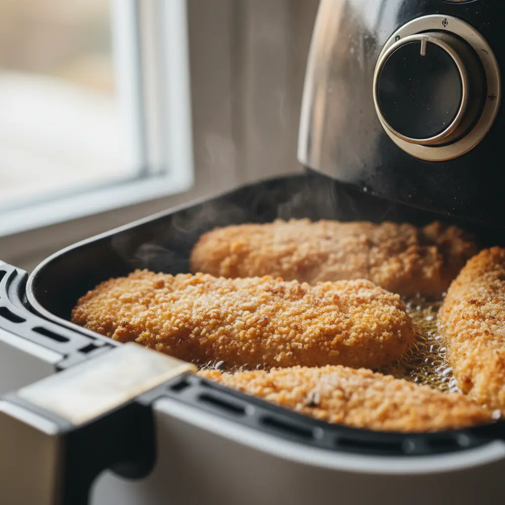 Frango empanado congelado na air fryer: 15 min para crocância total — detalhe
