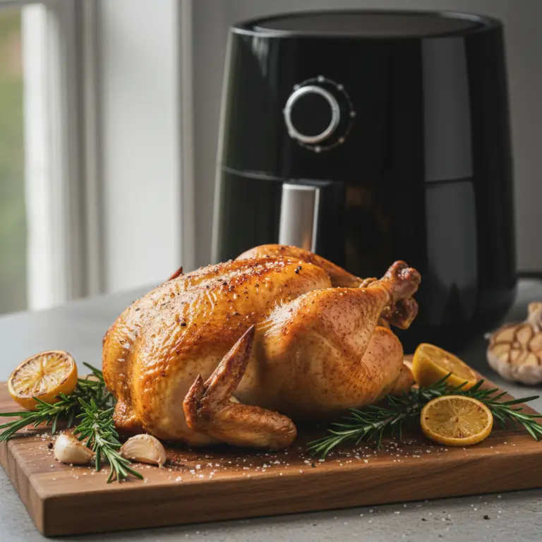 Ilustração editorial: Frango na air fryer: 5 segredos para ficar suculento e dourado