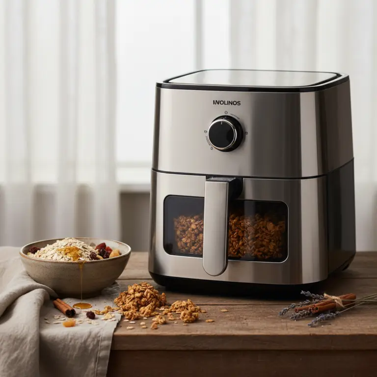 Ilustração editorial: Granola na Air Fryer: 3 Segredos para Crocância Perfeita