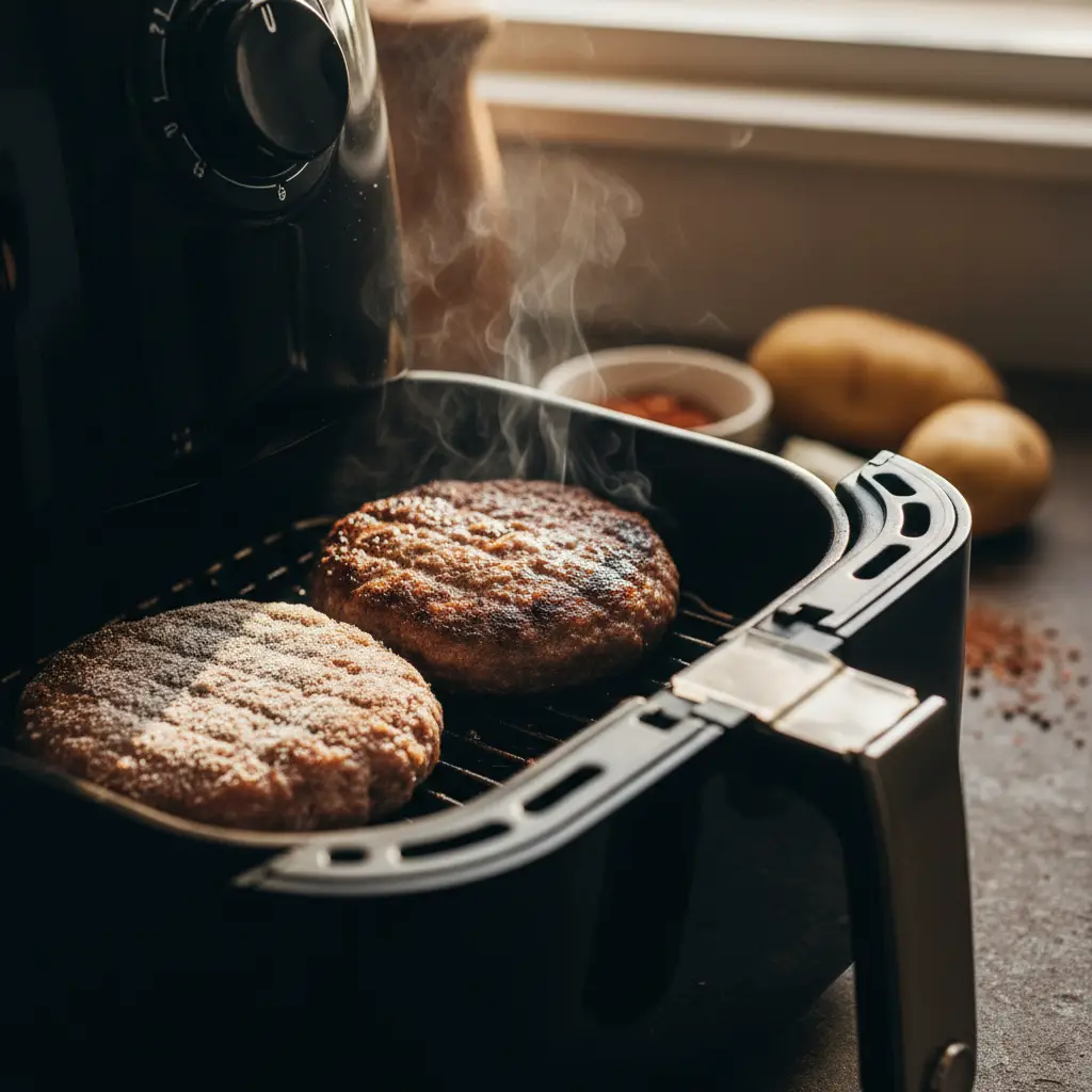 Hamburguer congelado na air fryer: pronto em 12 minutos — detalhe
