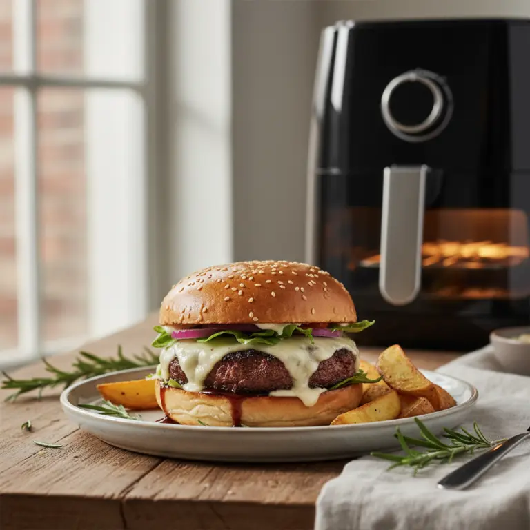 Ilustração editorial: Hamburguer na air fryer: 3 passos para o ponto perfeito