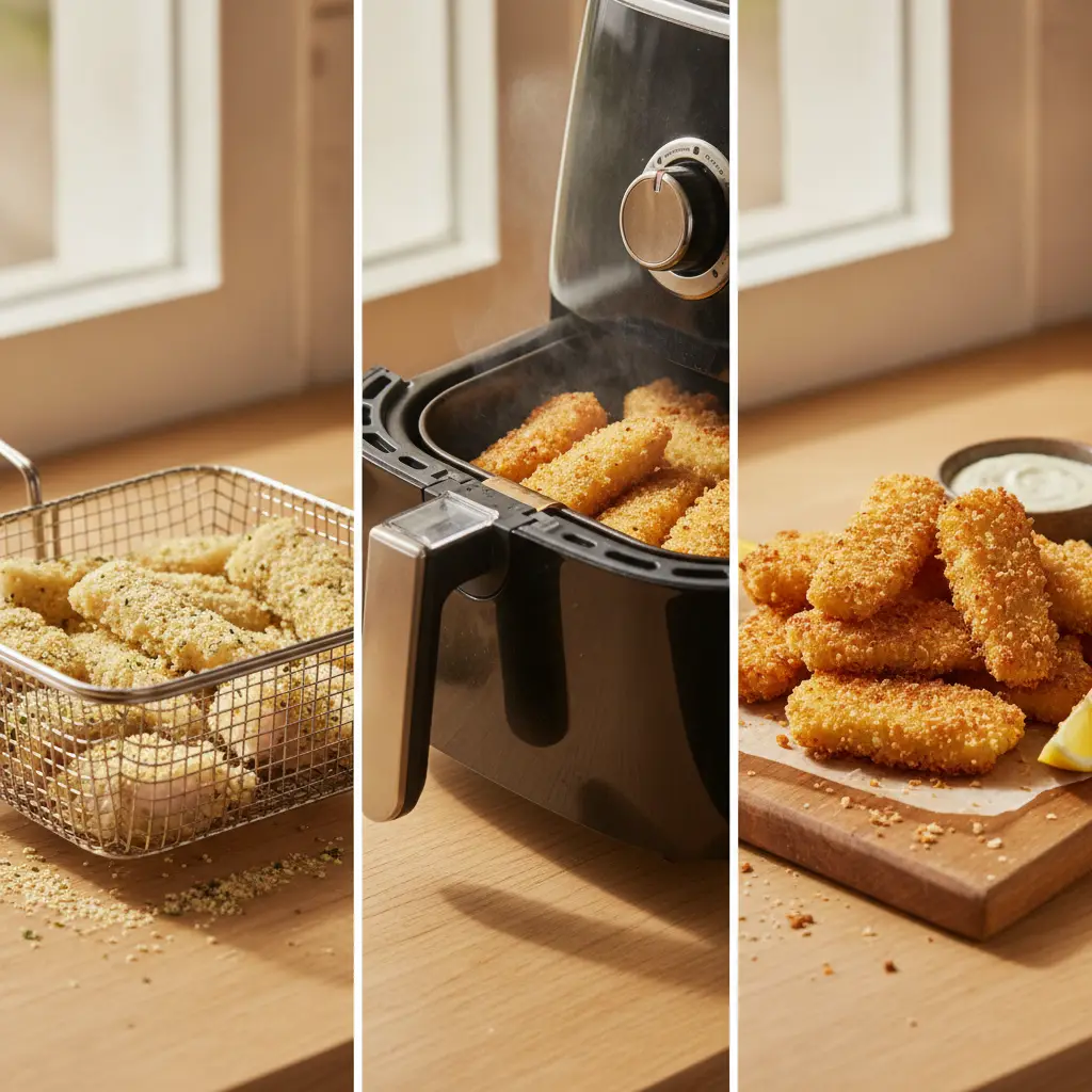 Iscas de peixe na air fryer: 3 passos para crocância perfeita — detalhe