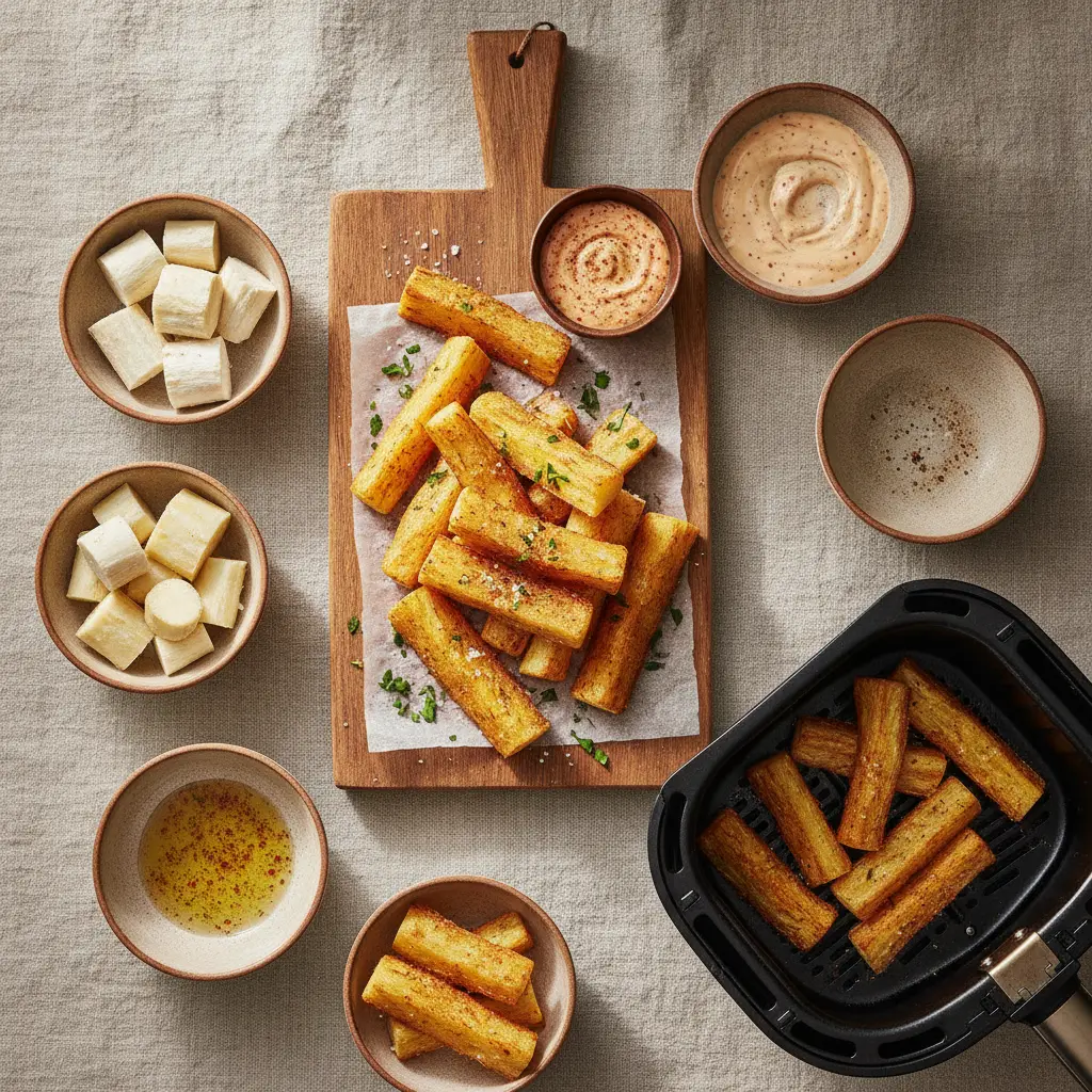 Mandioca na air fryer: 5 passos para ficar crocante em 20 min — resultado