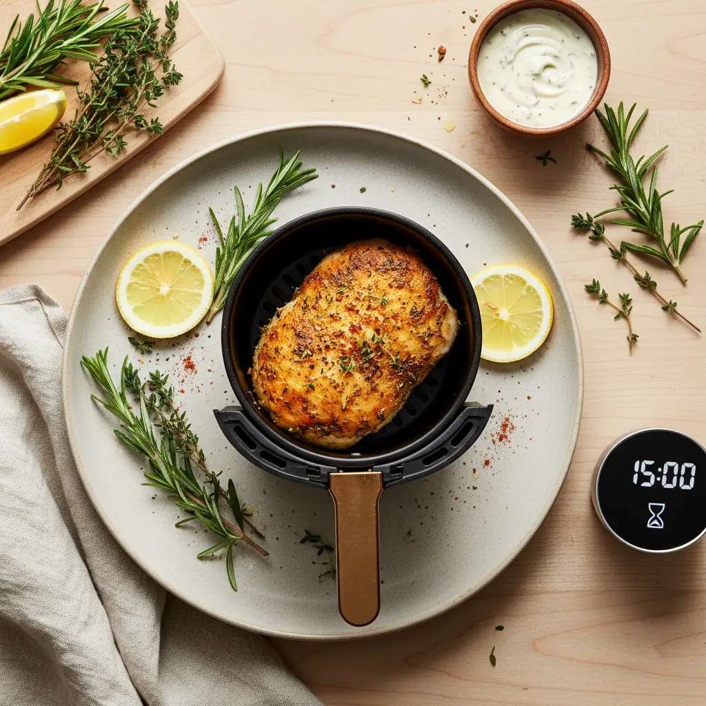 Medalhão de frango na air fryer: 15 minutos para perfeição — resultado