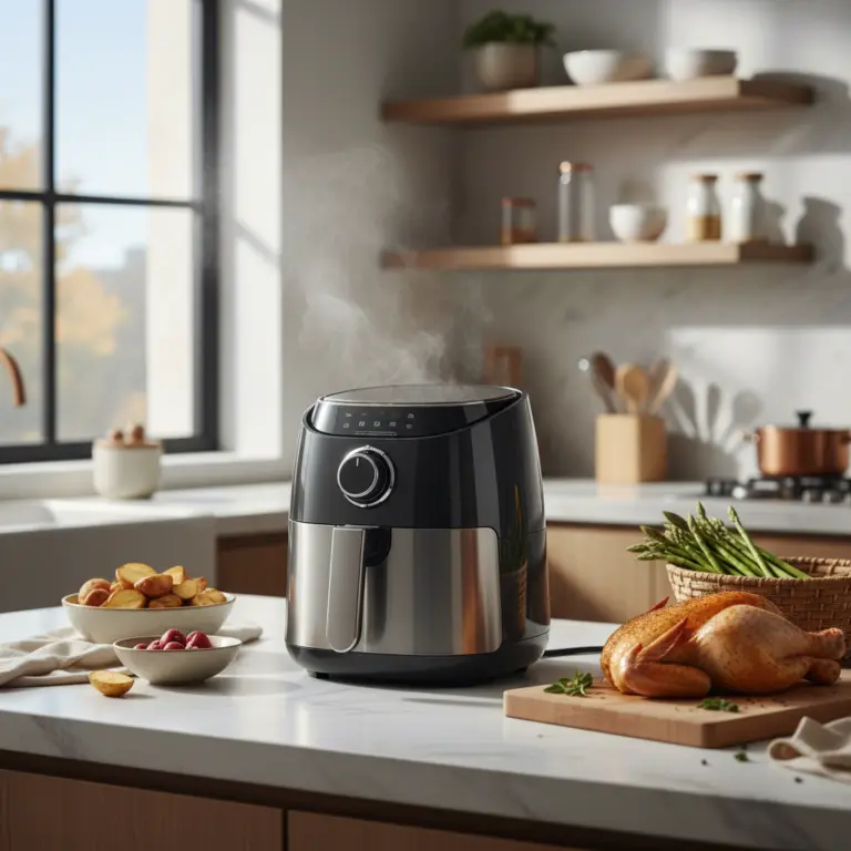 Ilustração editorial: Melhor air fryer 2026: 5 critérios para acertar na escolha