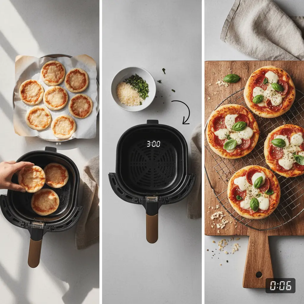 Mini pizzas na air fryer: 3 passos para ficar crocante em 6 min — resultado