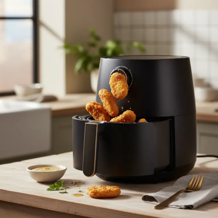 Ilustração editorial: Nuggets na air fryer: 3 segredos para ficarem ultra crocantes