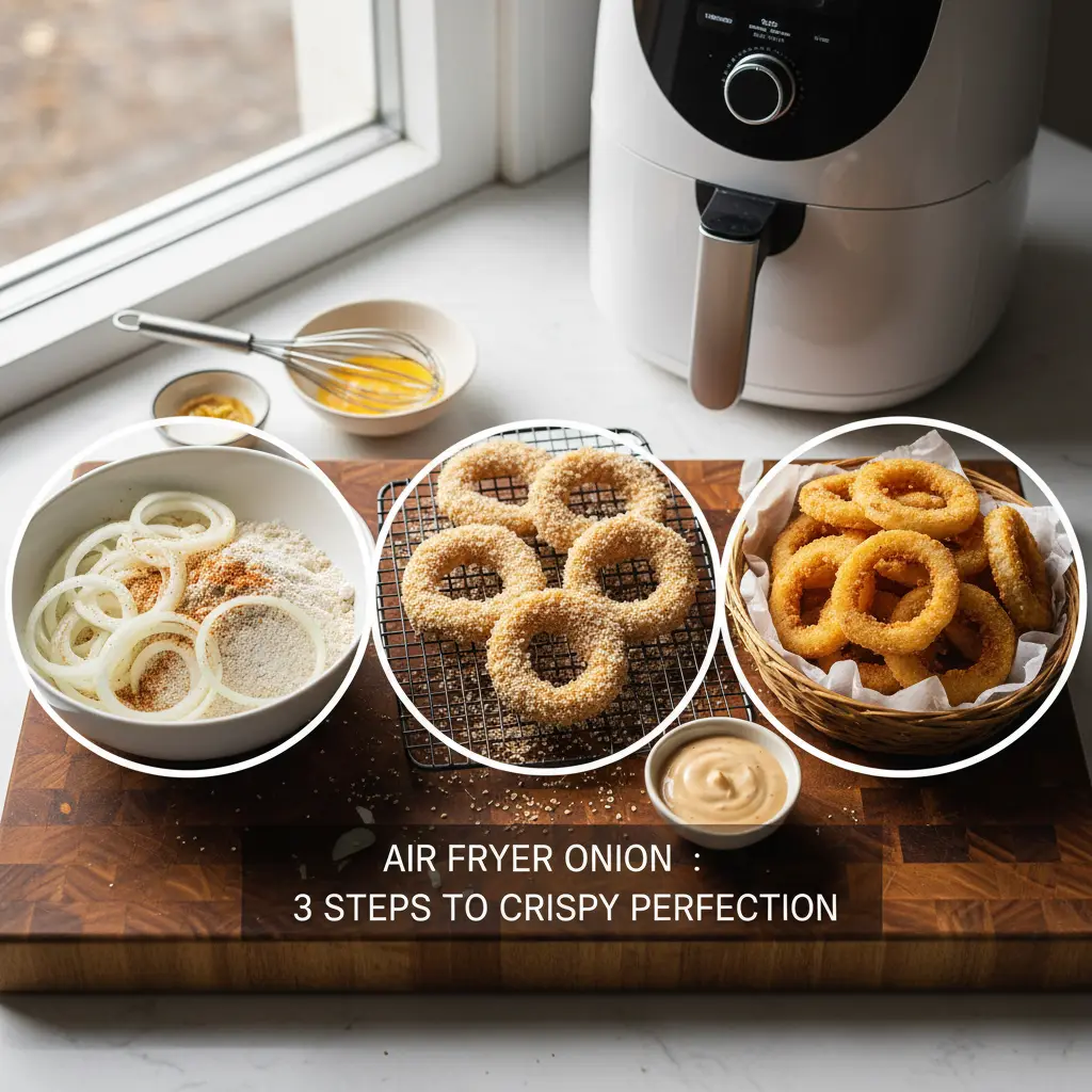 Onion rings na air fryer: 3 passos para ficarem crocantes — resultado