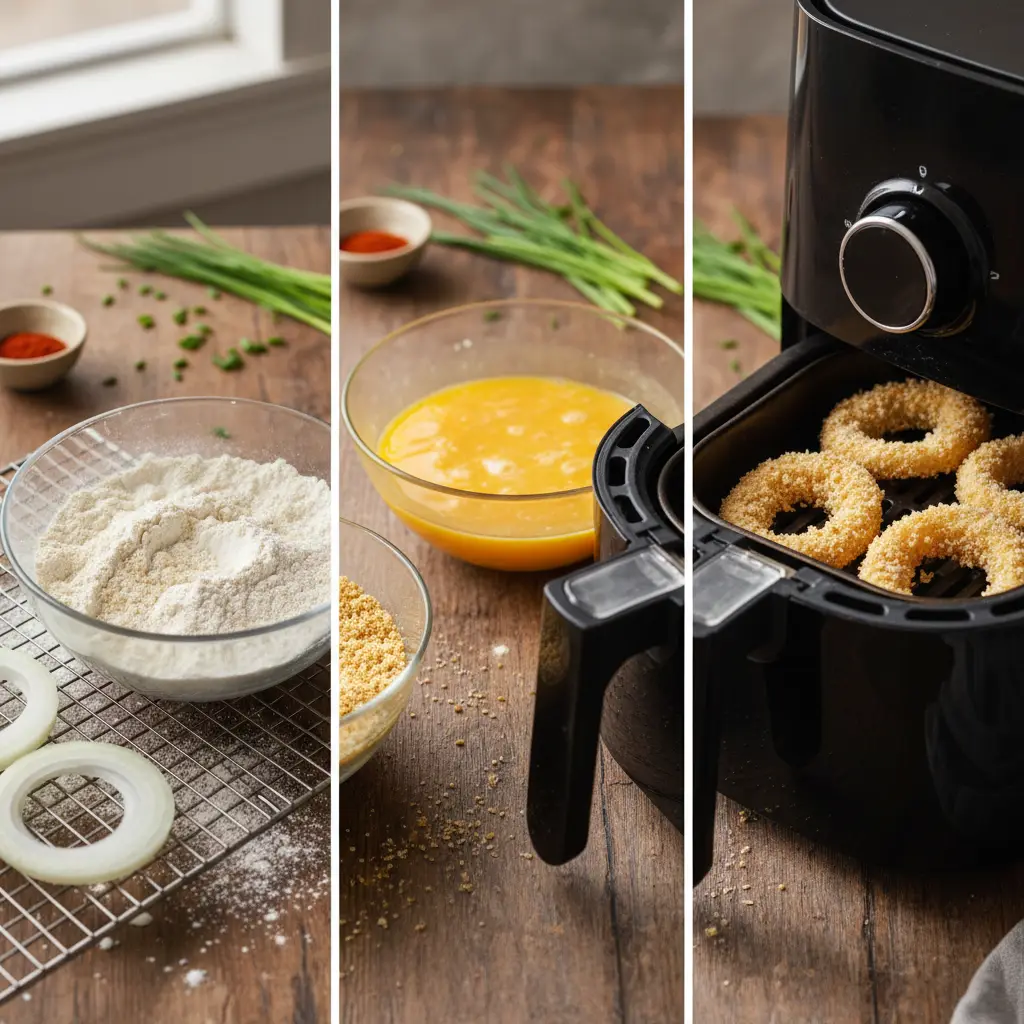 Onion rings na air fryer: 3 passos para ficarem crocantes — detalhe