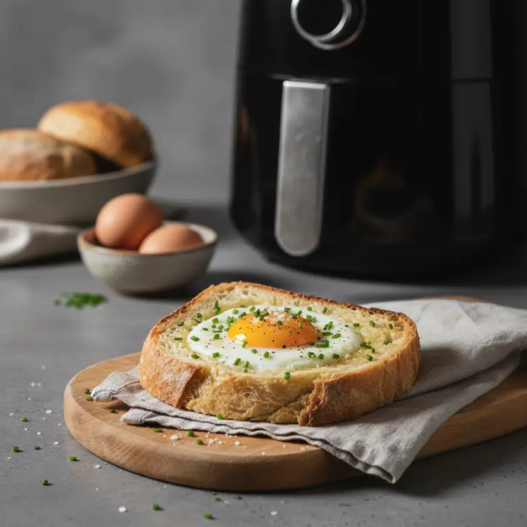Ilustração editorial: Pão com ovo na air fryer: 3 segredos para o ponto perfeito