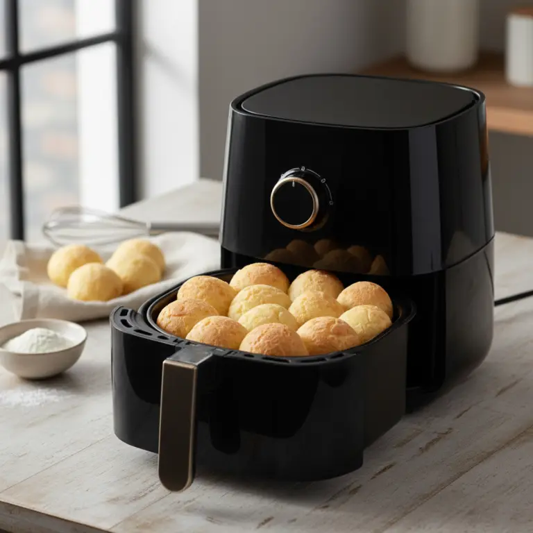 Ilustração editorial: Pão de queijo na air fryer: 3 segredos para ficar perfeito