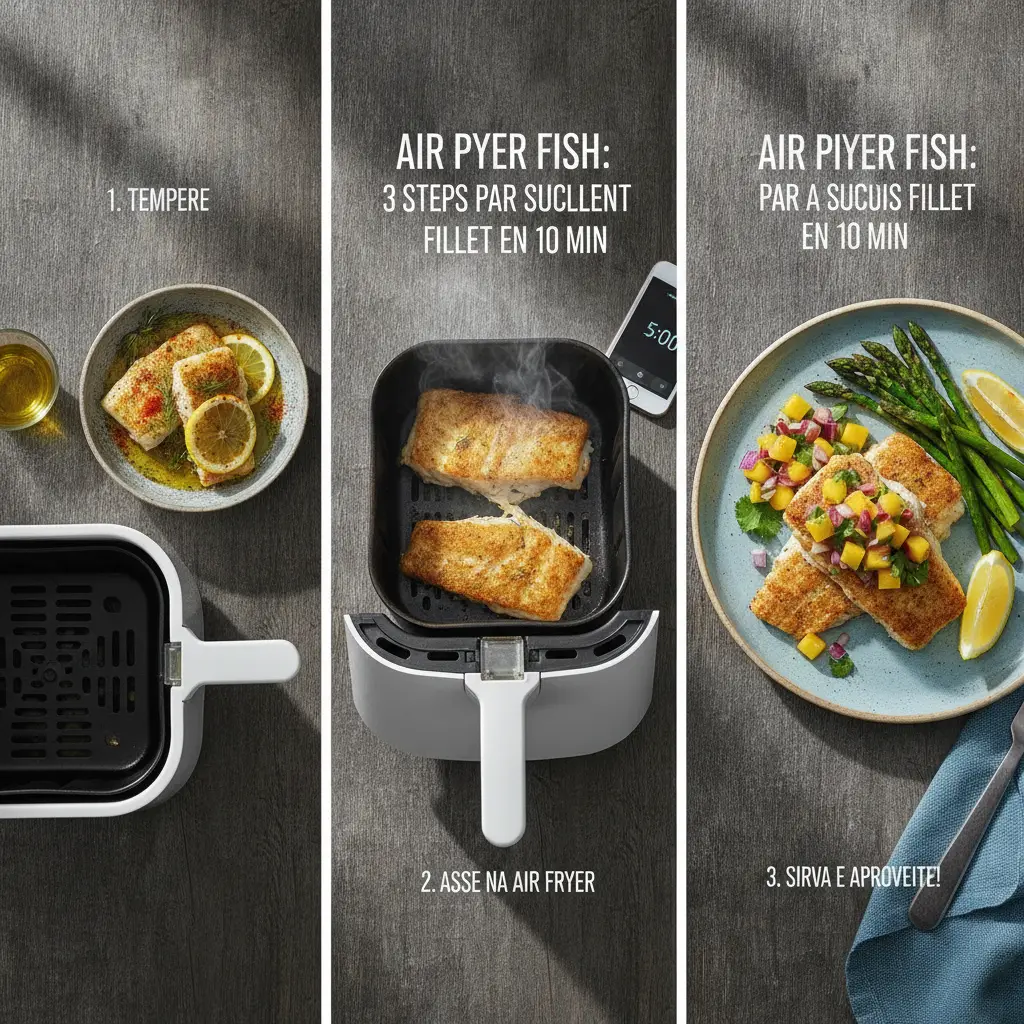 Peixe na air fryer: 3 passos para um filé suculento em 10 min — resultado
