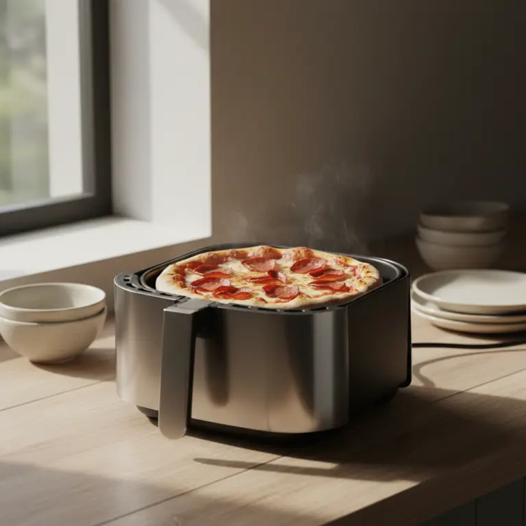 Ilustração editorial: Pizza congelada na air fryer: o guia definitivo em 8 minutos