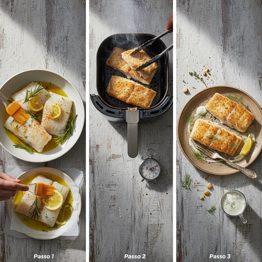 Postas de peixe na air fryer: 3 passos para suculência total — resultado
