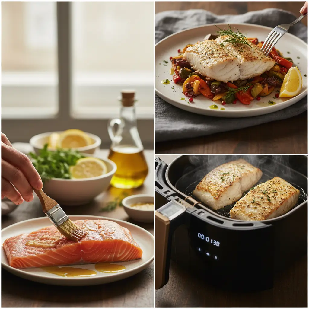 Postas de peixe na air fryer: 3 passos para suculência total — detalhe