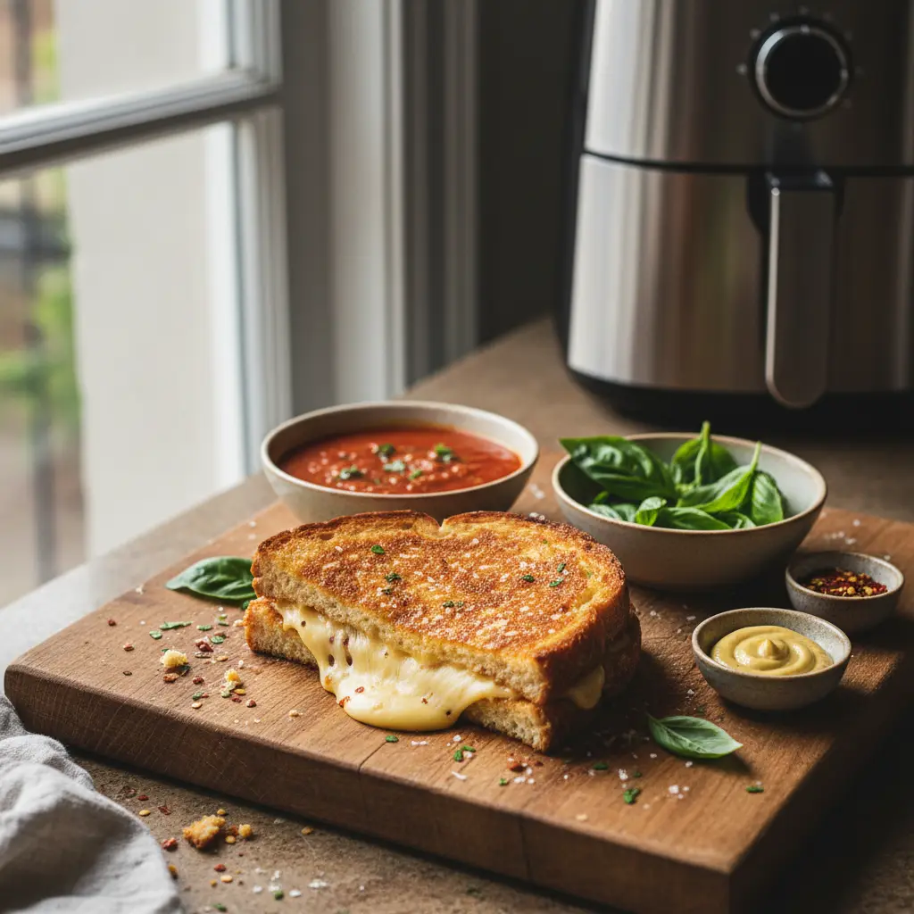 Queijo quente na air fryer: 3 passos para o pão perfeito — resultado