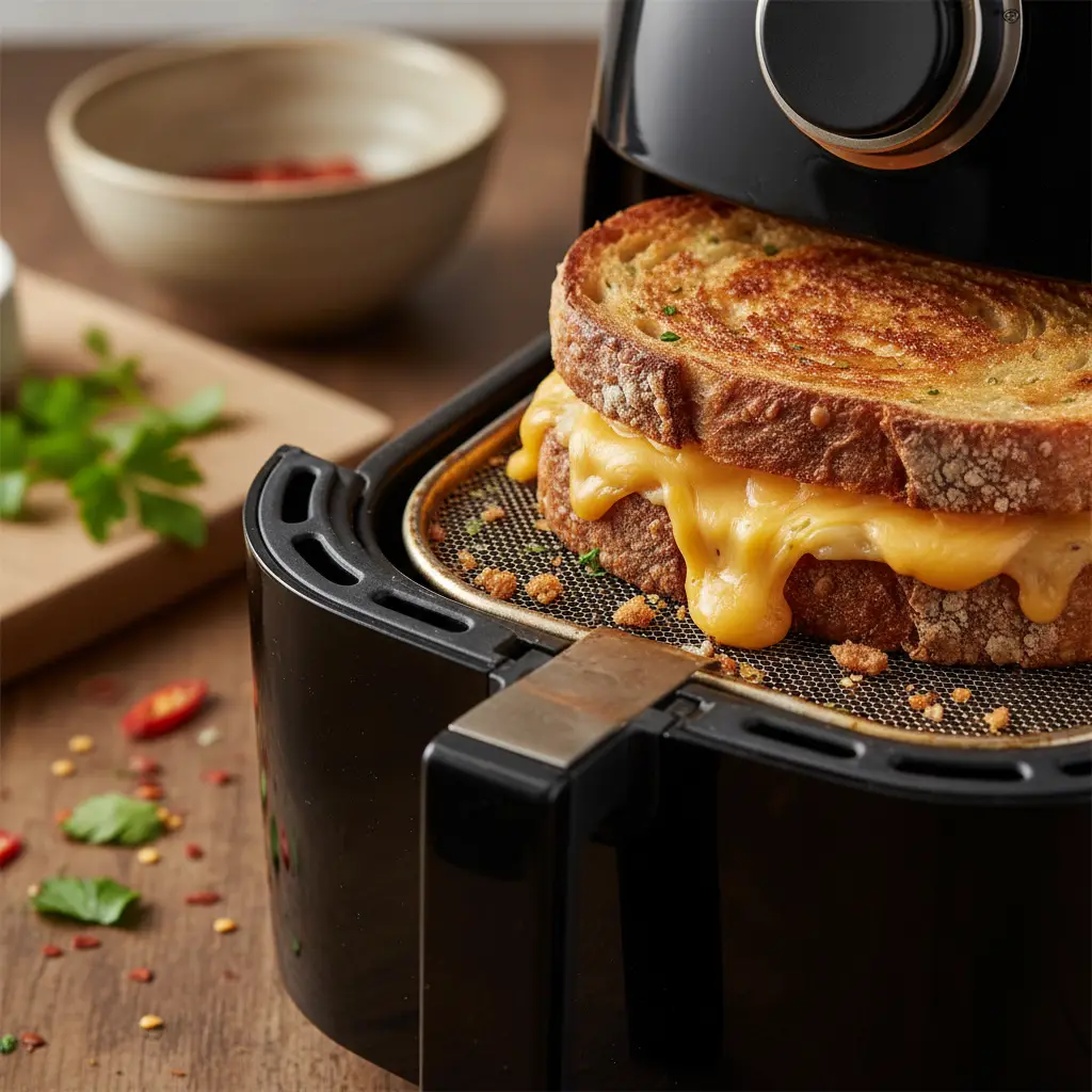 Queijo quente na air fryer: 3 passos para o pão perfeito — detalhe