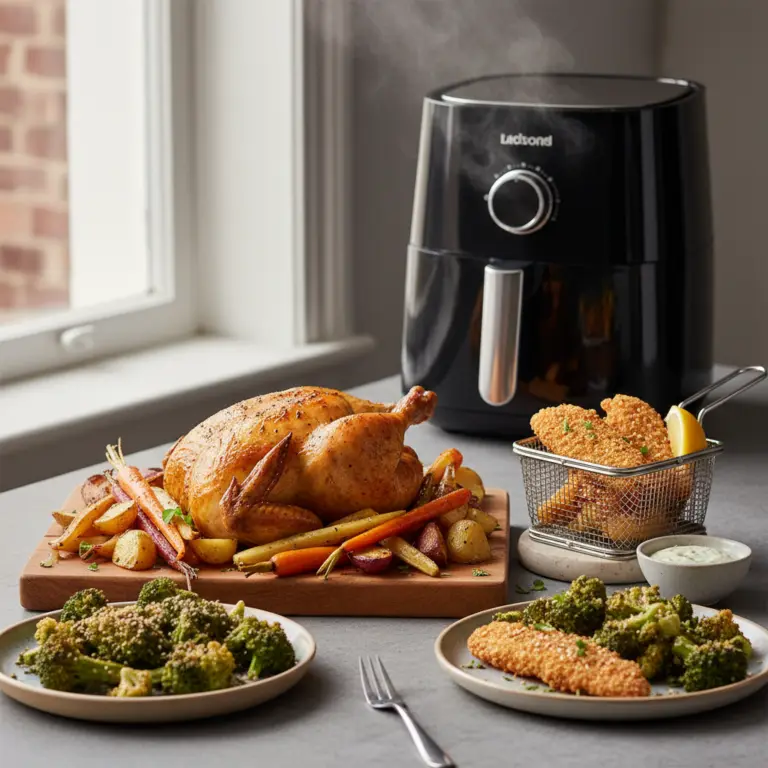 Ilustração editorial: Receitas de jantar na air fryer: 5 opções prontas em 20 minutos