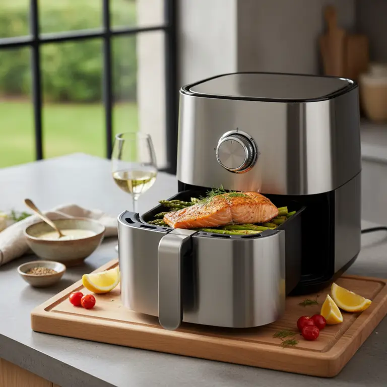 Ilustração editorial: Salmão na air fryer: 3 passos para um ponto perfeito em 12 min