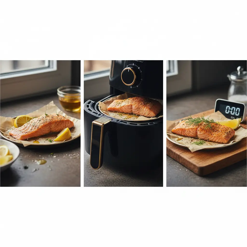 Salmão na air fryer: 3 passos para um ponto perfeito em 12 min — detalhe
