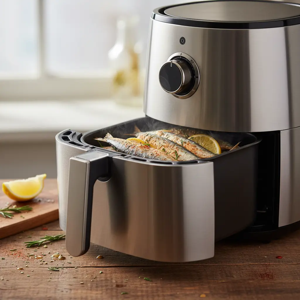 Sardinha na air fryer: receita pronta e crocante em 15 minutos — detalhe