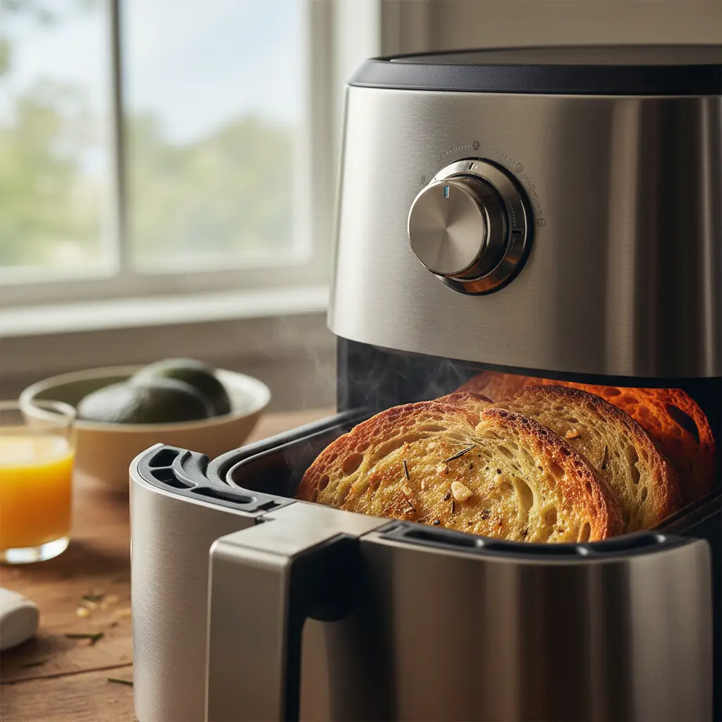 Torrada na air fryer: 3 truques para o pão perfeito em 5 min — detalhe