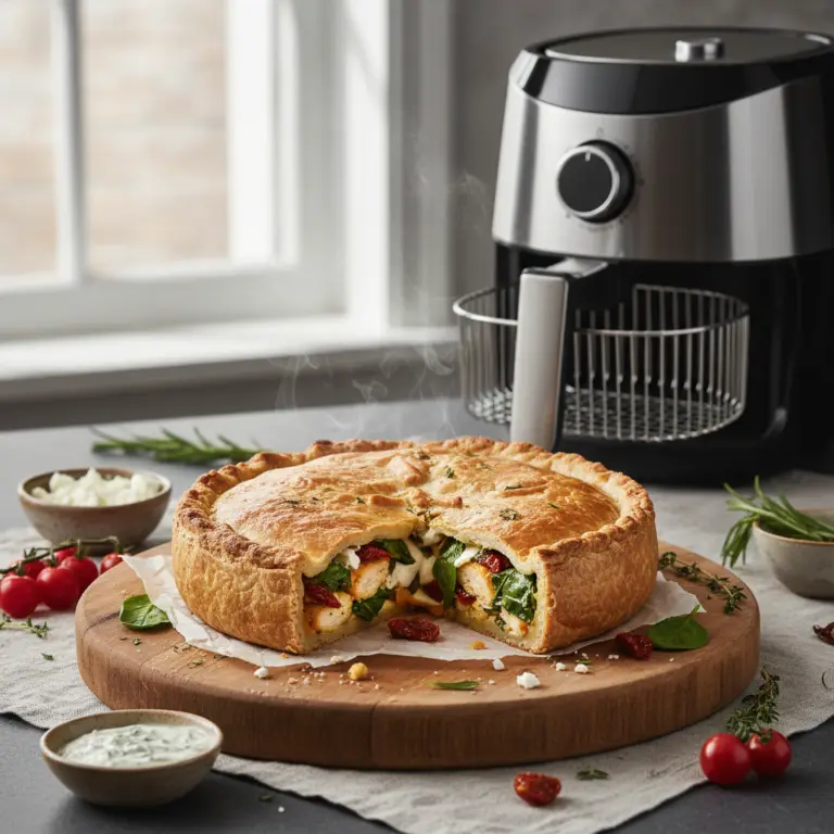 Ilustração editorial: Torta salgada na air fryer: 5 passos para massa perfeita