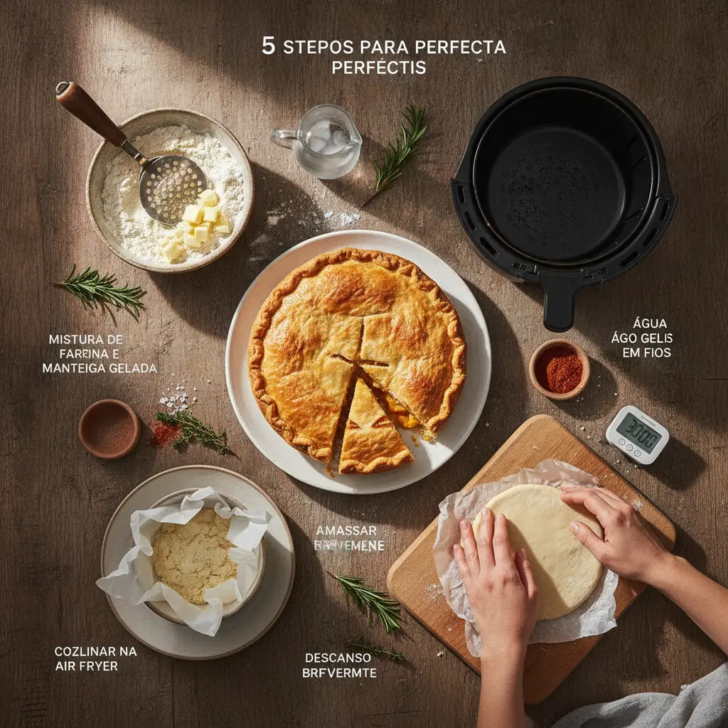 Torta salgada na air fryer: 5 passos para massa perfeita — resultado