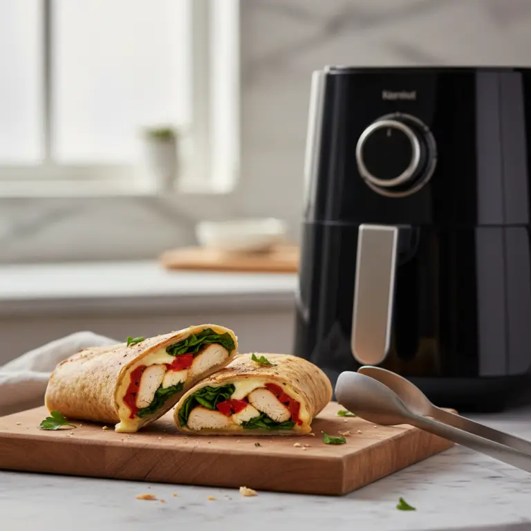 Ilustração editorial: Wrap na air fryer: 3 passos para crocância perfeita em 5 min