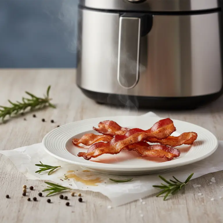 Ilustração editorial: Bacon na Air Fryer: 3 Segredos para Ficar Crocante em 8 Minutos