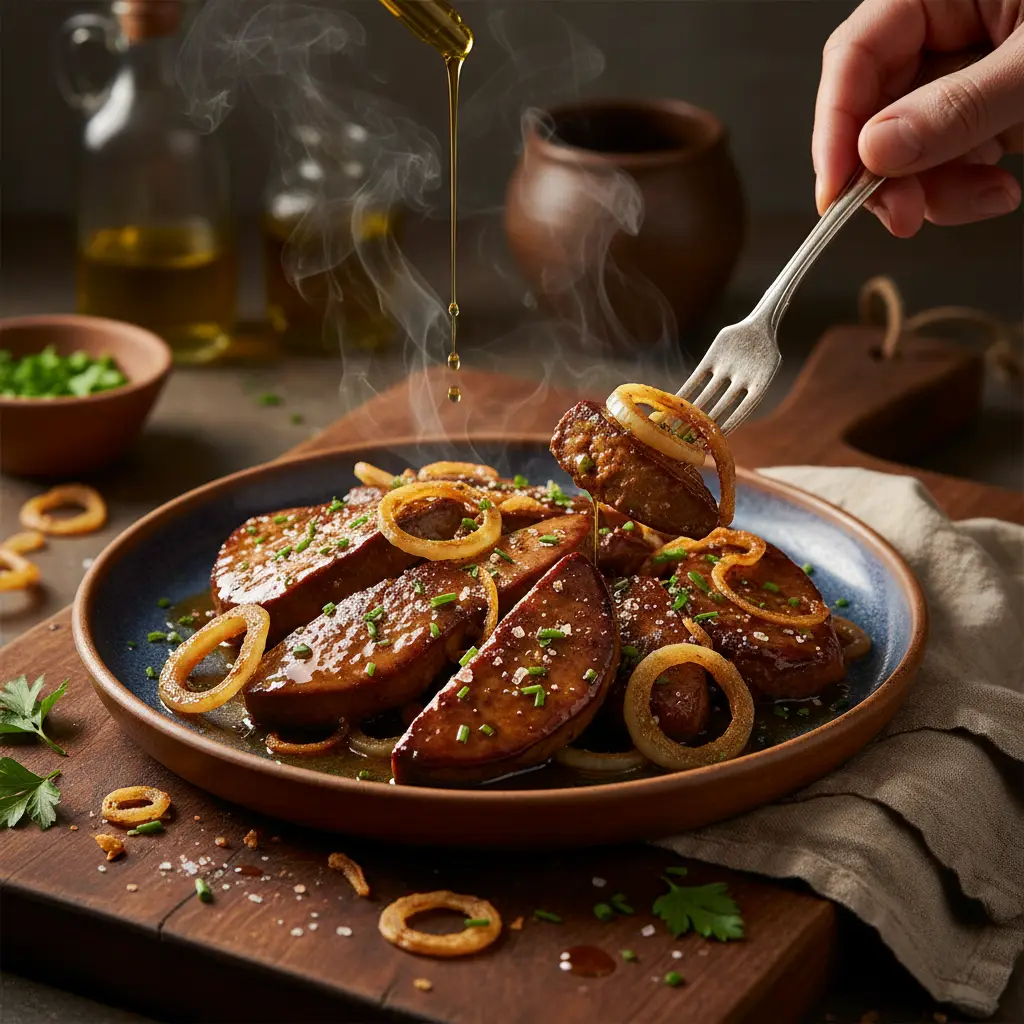 Carne na Air Fryer: Bife de Fígado Acebolado em 10 Minutos — resultado