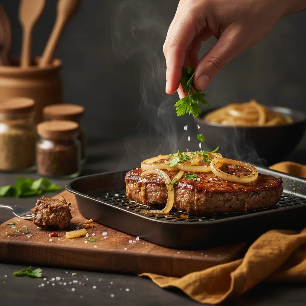Carne na Air Fryer: Bife de Fígado Acebolado em 10 Minutos — detalhe