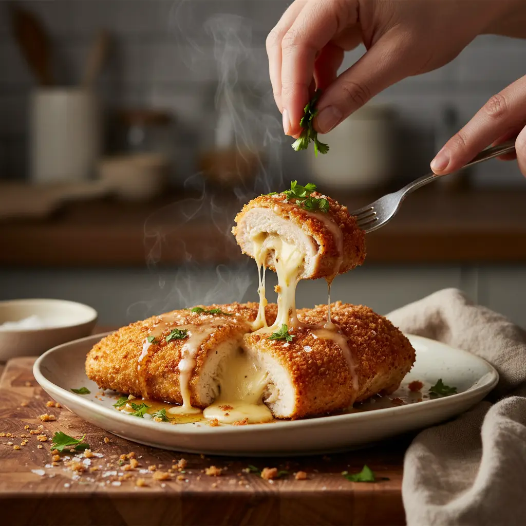 Carne na air fryer: peito de frango recheado em 20 minutos — detalhe