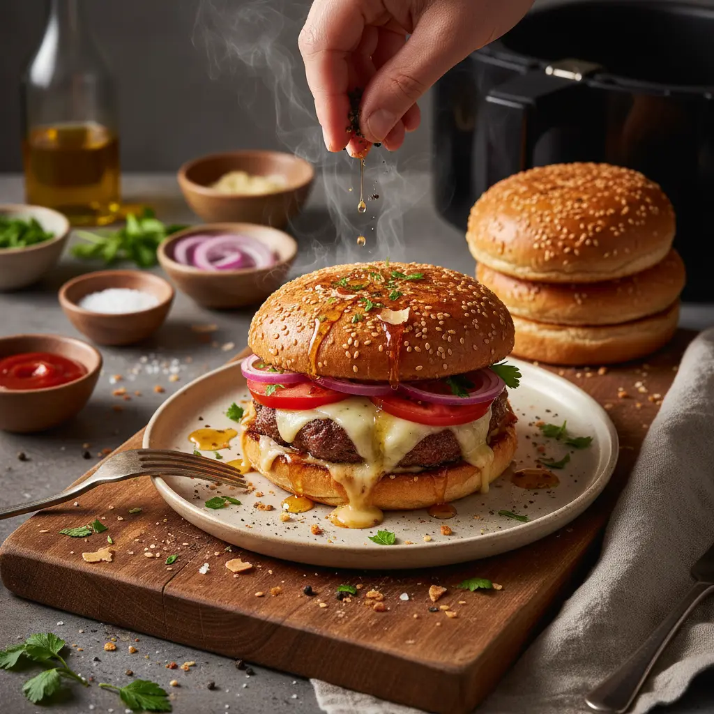 Hambúrguer caseiro air fryer: 3 passos para o ponto perfeito — resultado